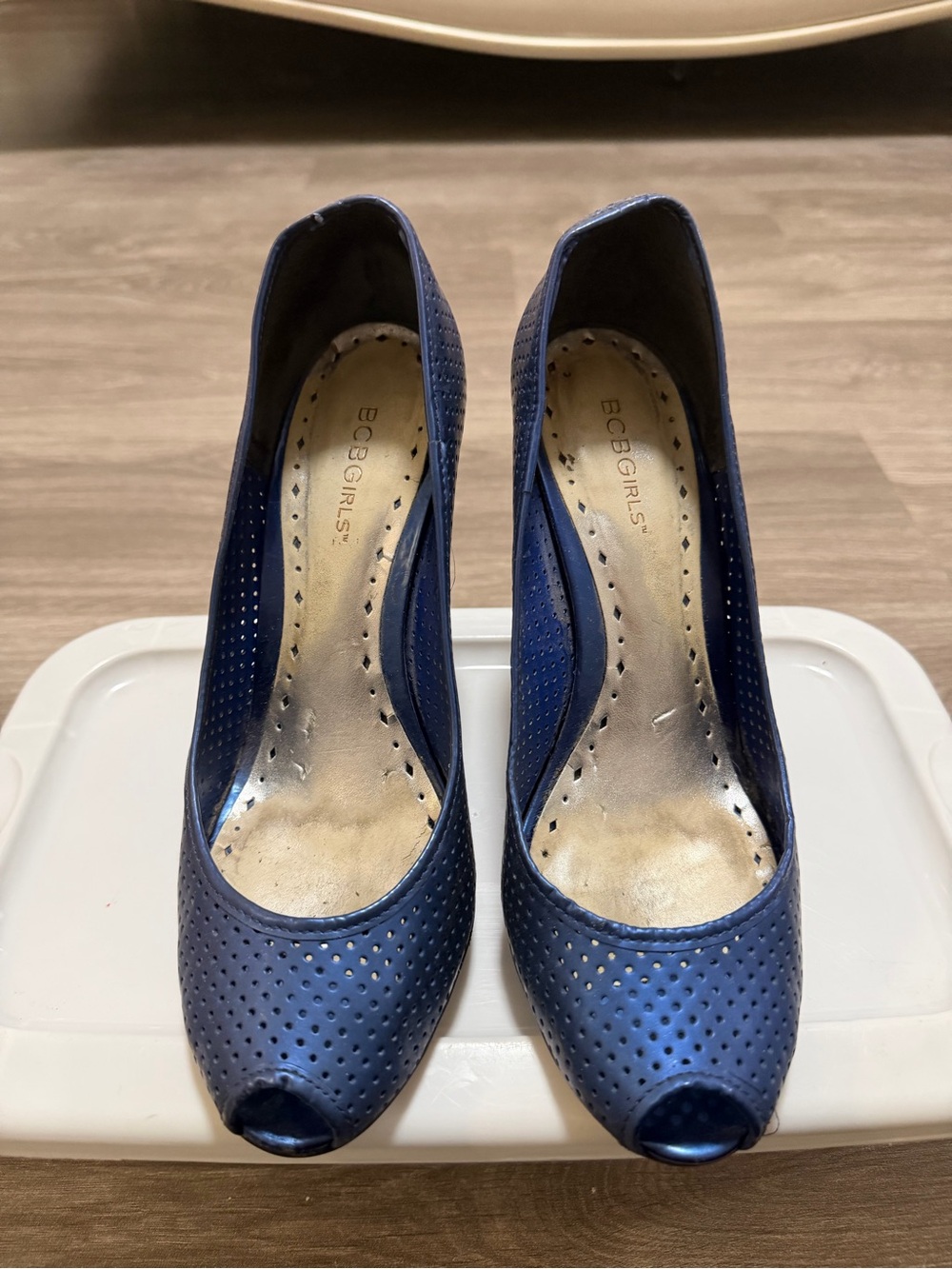BCBGirls Perforated Navy Open-Toe Pumps